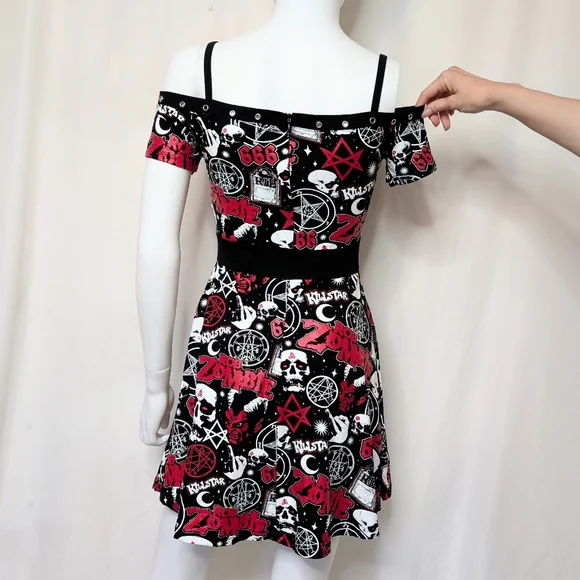 RARE Dead Stock Killstar Rob Zombie Spookshow Bardot Dress Black, Red & White - Picture 7 of 9
